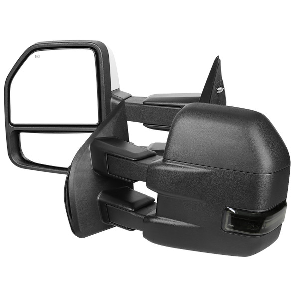 2015-2020 Ford F-150 Power Adjustable, Heated, & Manual Extendable 8-Pin/22-Pin Towing Mirrors w/ Smoke Lens LED Turn Signal, Clearance, & Puddle Lights