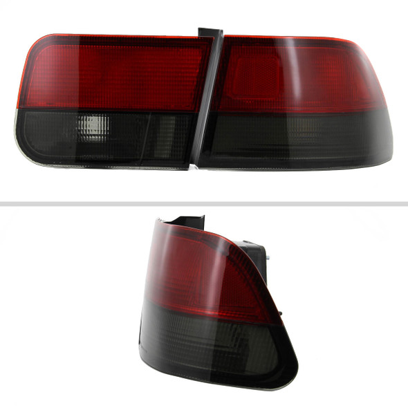 1996-2000 Honda Civic Coupe Tail Lights (Chrome Housing/Red Smoke Lens)