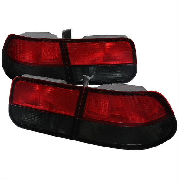 1996-2000 Honda Civic Coupe Tail Lights (Chrome Housing/Red Smoke Lens)