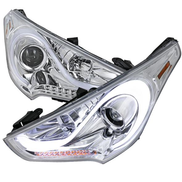 2012-2017 Hyundai Veloster LED Light Bar Projector Headlight w/ Sequential Turn Signal Lights (Chrome Housing/Clear Lens)