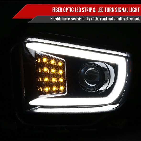 2014-2021 Toyota Tundra LED C-Bar Projector Headlights w/ LED Turn Signal Lights (Glossy Black Housing/Smoke Lens)