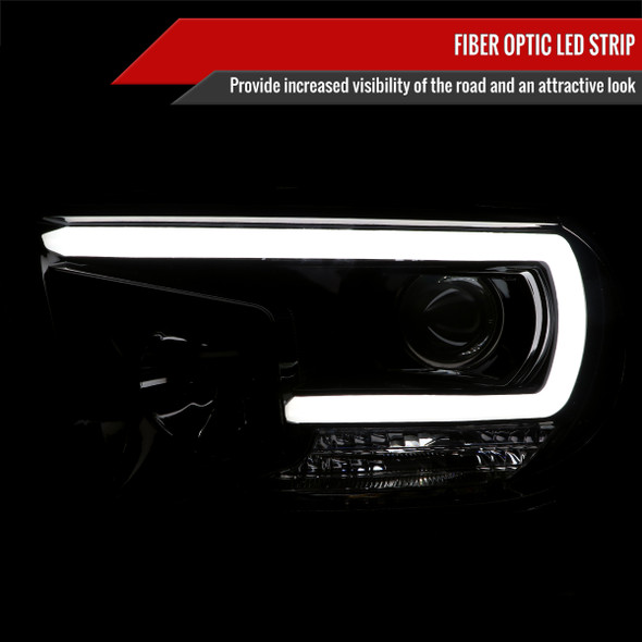 2007-2013 Toyota Tundra/ 2008-2017 Sequoia LED C-Bar Projector Headlights (Glossy Black Housing/Smoke Lens)