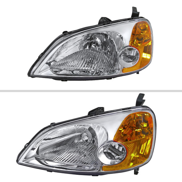 2001-2003 Honda Civic Factory Style Headlights (Chrome Housing/Clear Lens)