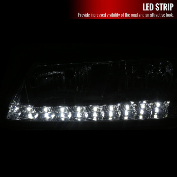 2000-2005 Chevrolet Impala Crystal Headlights w/ SMD LED Light Strip (Chrome Housing/Clear Lens)