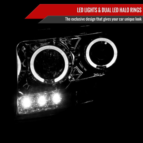 2006-2008 Dodge RAM 1500/ 2006-2009 RAM 2500 3500 Dual Halo Projector Headlights (Chrome Housing/Clear Lens)