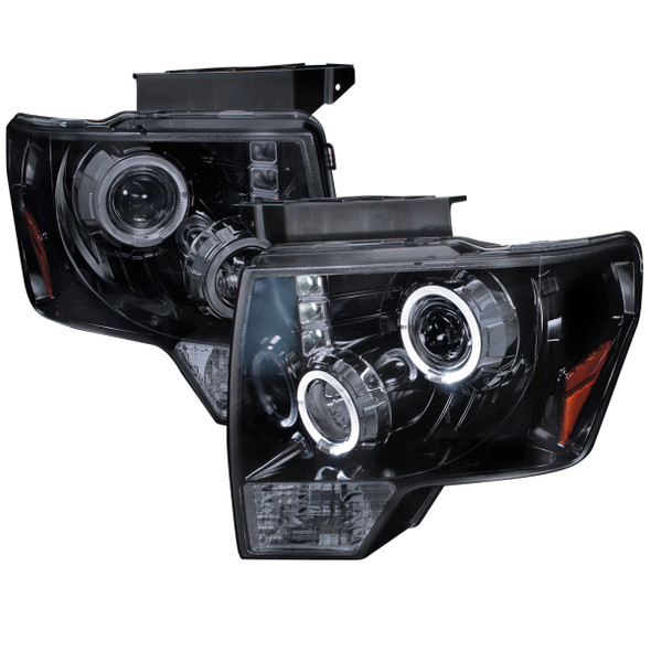 2009-2014 Ford F-150 Dual Halo Projector Headlights (Glossy Black Housing/Smoke Lens)