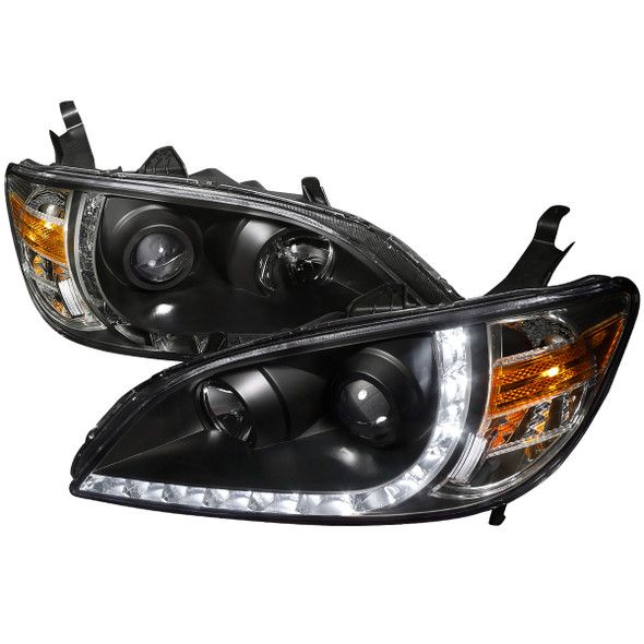2004-2005 Honda Civic Projector Headlights w/ R8 Style LED Light Strip (Matte Black Housing/Clear Lens)