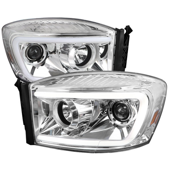 2006-2008 Dodge RAM 1500/ 2006-2009 2500 3500 Switchback LED C-Bar Projector Headlights (Chrome Housing/Clear Lens)