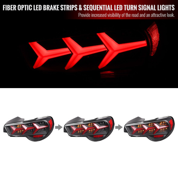 2013-2016 Scion FRS/ Subaru BRZ Lambo Style Sequential LED Tail Lights (Jet Black Housing/Clear Lens)