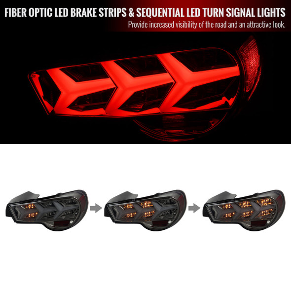 2013-2016 Scion FRS/ Subaru BRZ Lambo Style Sequential LED Tail Lights (Chrome Housing/Smoke Lens)