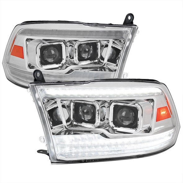 2009-2018 Dodge RAM 1500  / 2019-2021 RAM Classic / 2010-2018 RAM 2500 3500 Switchback Sequential Projector Headlights (Chrome Housing/Clear Lens)