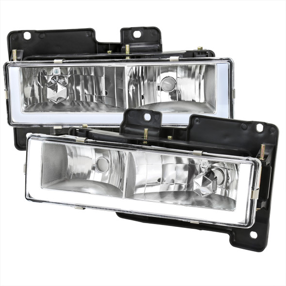 1988-1998 Chevrolet C/K C10/Tahoe/Suburban/Silverado GMC Sierra/Yukon/Suburban LED Bar Crystal Headlights (Chrome Housing/Clear Lens)