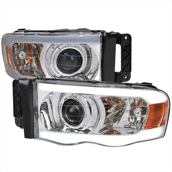 2002-2005 Dodge Ram 1500 / 2003-2005 Dodge Ram 2500 / 3500 LED Tube Projector Headlights (Chrome Housing/Clear lens)