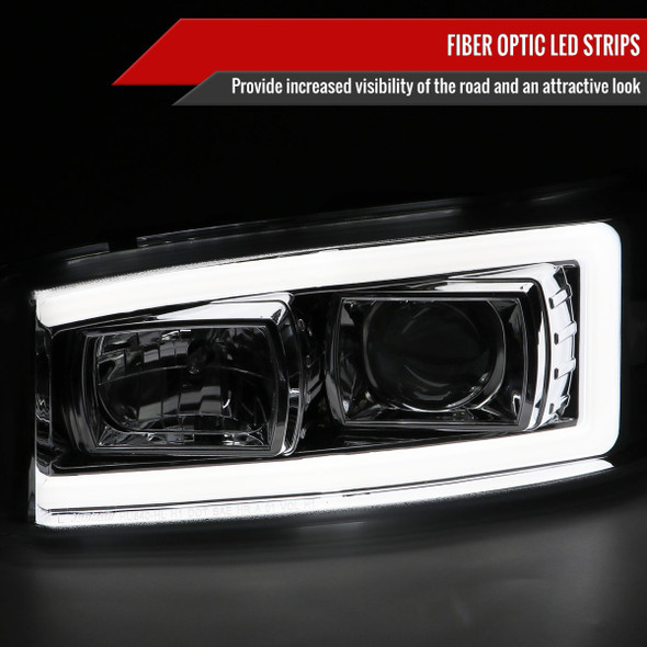 2000-2006 GMC Sierra/Denali/Yukon LED Strip Projector Headlights (Chrome Housing/Clear Lens)