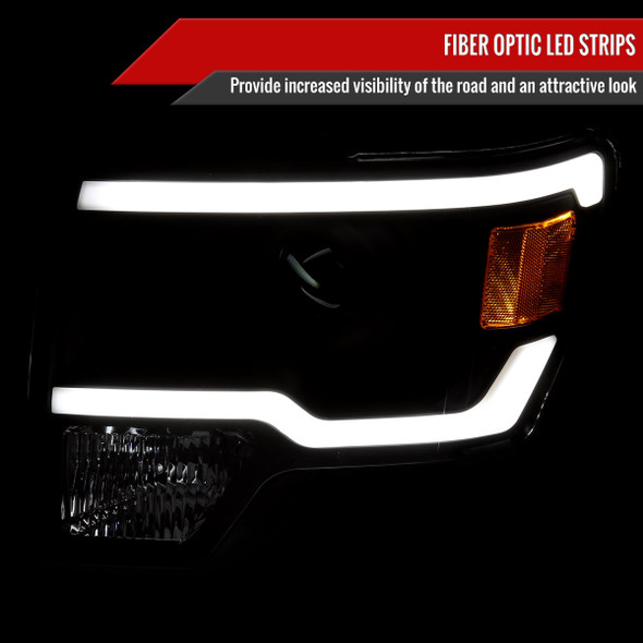 2009-2014 Ford F-150 LED Strip Projector Headlights (Matte Black Housing/Clear Lens)