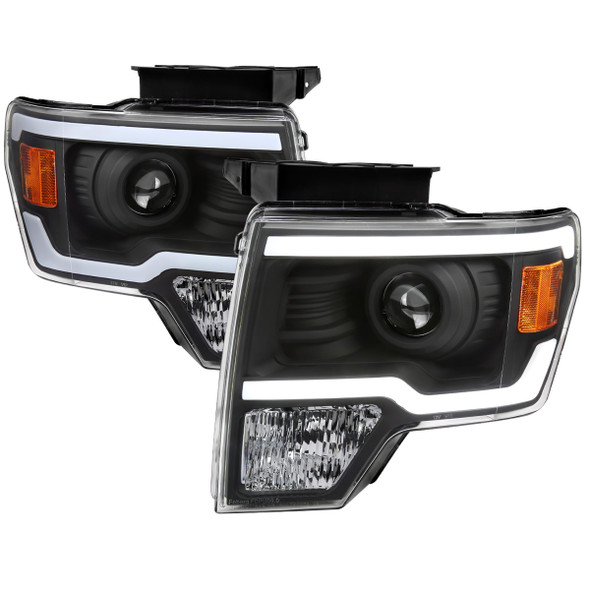 2009-2014 Ford F-150 LED Strip Projector Headlights (Matte Black Housing/Clear Lens)