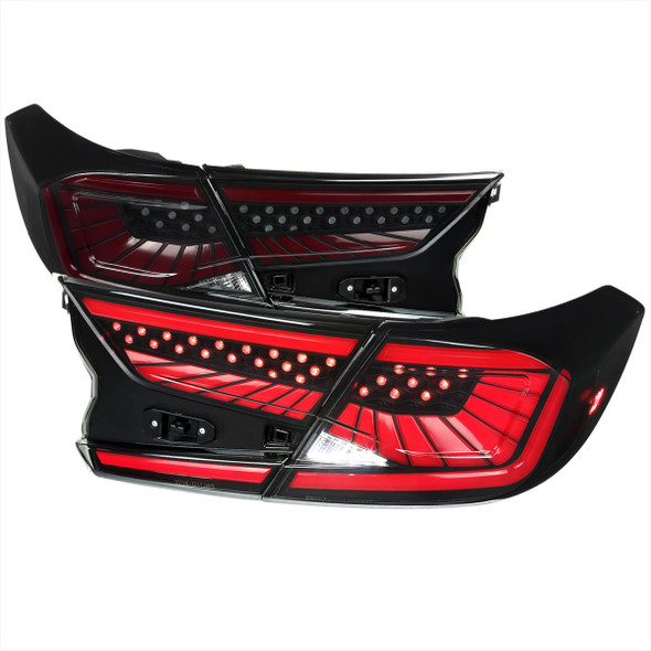 2018-2022 Honda Accord Sedan SQ2 Red LED Sequential Signal Tail Lights (Matte Black Housing/Smoke Lens)