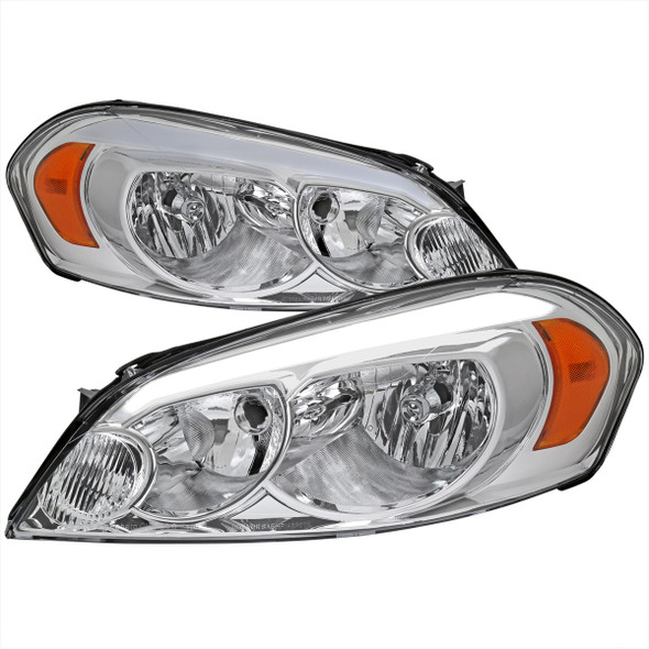2006-2013 Chevrolet Impala/2006-2007 Monte Carlo/2014-2016 Impala Limited Factory Style Headlights w/ LED Strip (Chrome Housing/Clear Lens)
