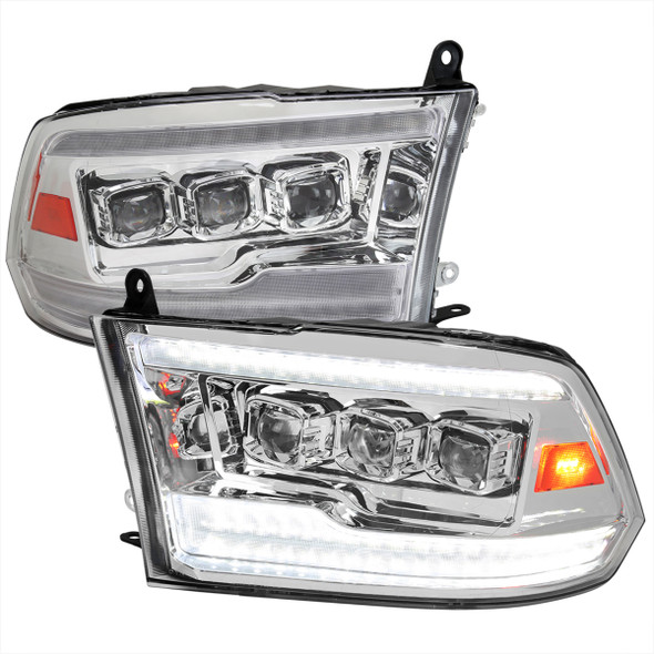 2009-2018 Dodge RAM 1500 / 2019 RAM Classic / 2010-2018 RAM 2500 3500 Switchback Sequential Full LED Projector Headlights (Chrome Housing/Clear Lens)