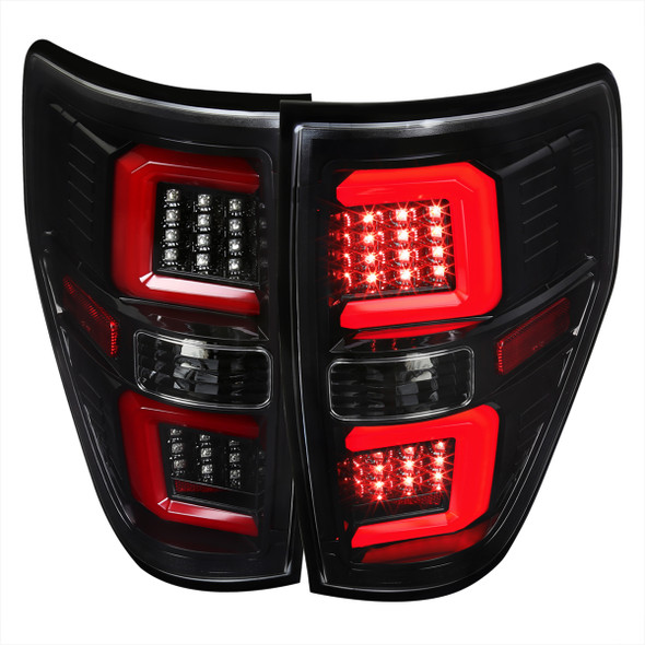 2009-2014 Ford F-150 Red C-Bar LED Tail Lights (Jet Black Housing/Clear Lens)