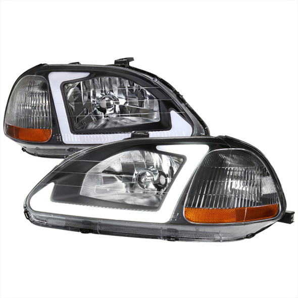 1996-1998 Honda Civic Coupe/Sedan LED Bar Factory Style Headlights (Matte Black Housing/Clear Lens)