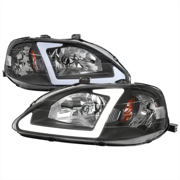1999-2000 Honda Civic Coupe/Sedan LED Bar Factory Style Headlights (Matte Black Housing/Clear Lens)