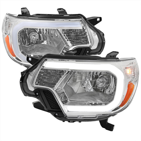 2012-2015 Toyota Tacoma LED Bar Factory Style Headlights with Amber Reflector (Chrome Housing/Clear Lens)