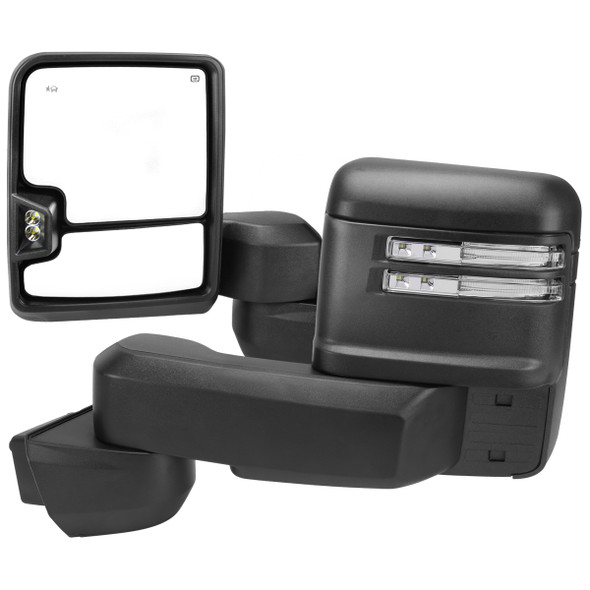 2020-2024 Chevrolet Silverado/GMC Sierra 2500HD/3500HD Power Adjustable, Heated, & Manual Extendable Black Towing Mirrors w/ Clear Lens LED Turn Signal & Clearance Lights