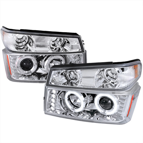 2004-2012 Chevrolet Colorado/GMC Canyon Dual Halo Projector Headlights with Corner Turn Signal Bumper Lights (Chrome Housing/Clear Lens)