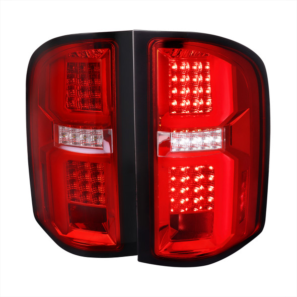 2007-2013 Chevrolet Silverado 1500/ 2007-2014 Silverado 2500HD/3500HD LED Tail Lights with LED Bar (Chrome Housing/Red Clear Lens)