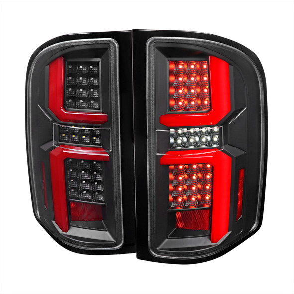 2007-2013 Chevrolet Silverado 1500/ 2007-2014 Silverado 2500HD/3500HD LED Tail Lights with Red LED Bar (Black Housing/Clear Lens)