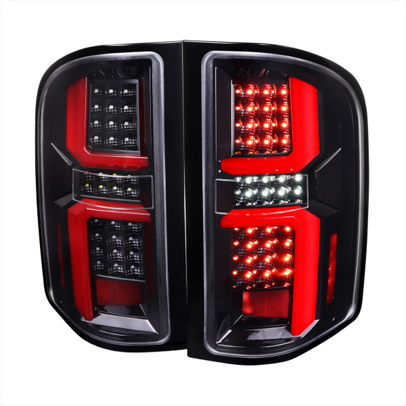 2007-2013 Chevrolet Silverado 1500/ 2007-2014 Silverado 2500HD/3500HD LED Tail Lights with Red LED Bar (Jet Black Housing/Clear Lens)