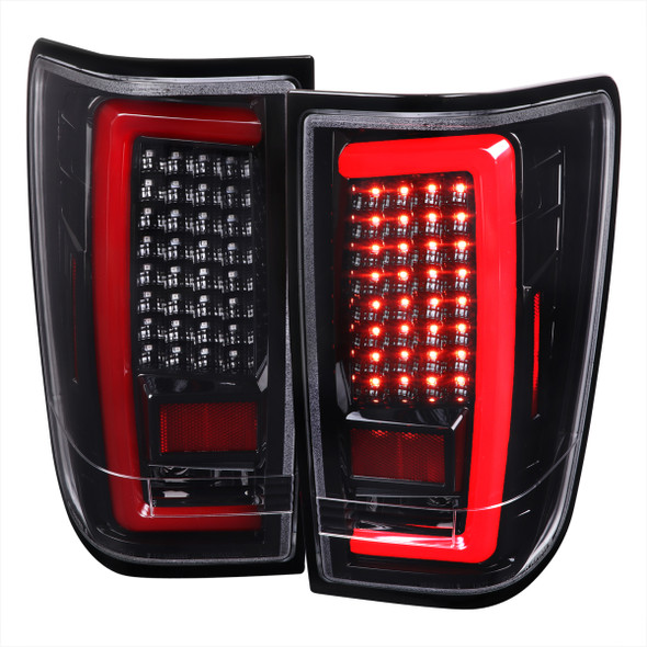 2004-2015 Nissan Titan LED Tail Lights with Red LED Tube (Jet Black Housing/Clear Lens)