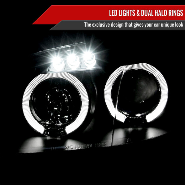 2001-2005 Mazda Miata MX-5 Dual Halo Projector Headlights (Matte Black Housing/Clear Lens)