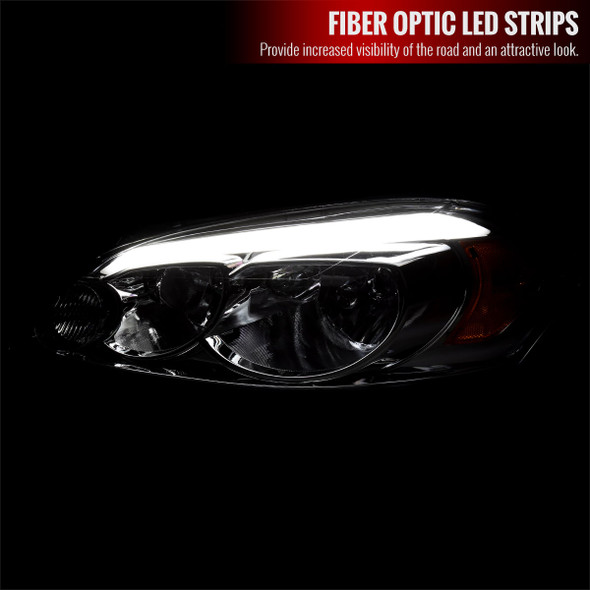 2006-2013 Chevrolet Impala/2006-2007 Monte Carlo/2014-2016 Impala Limited Factory Style Headlights w/ LED Strip (Chrome Housing/Smoke Lens)