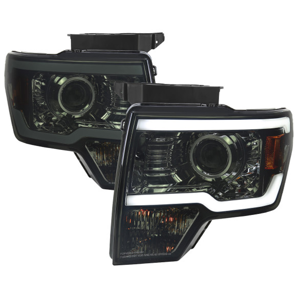 2009-2014 Ford F-150 LED Strip Projector Headlights (Chrome Housing/Smoke Lens)