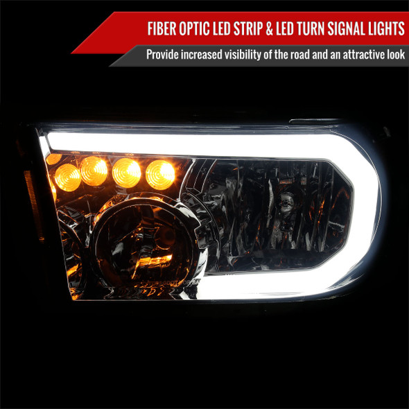 2007-2013 Toyota Tundra/2008-2017 Sequoia Headlights LED Tube Factory Style Headlights with LED Turn Signal (Chrome Housing/Smoke Lens)
