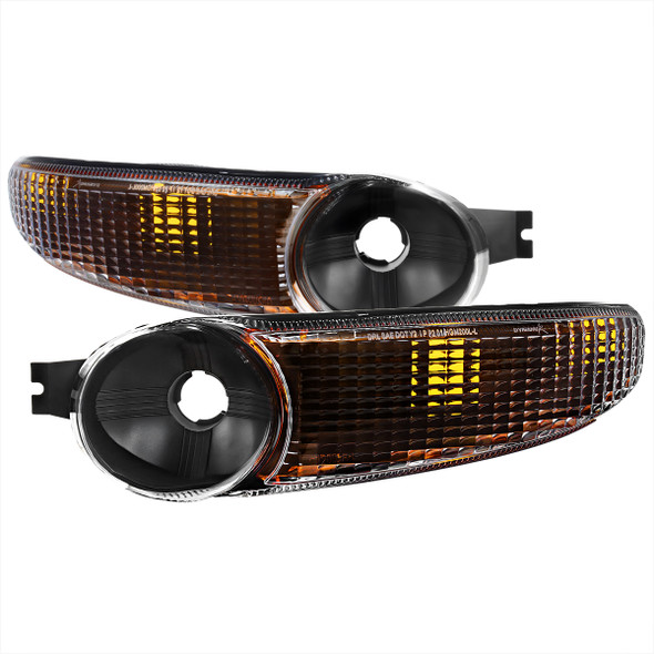 1999-2006 GMC Sierra/2007 Sierra Classic/2000-2006 Yukon XL Denali Factory Style Turn Signal Bumper Lights (Matte Black Housing/Clear Lens)