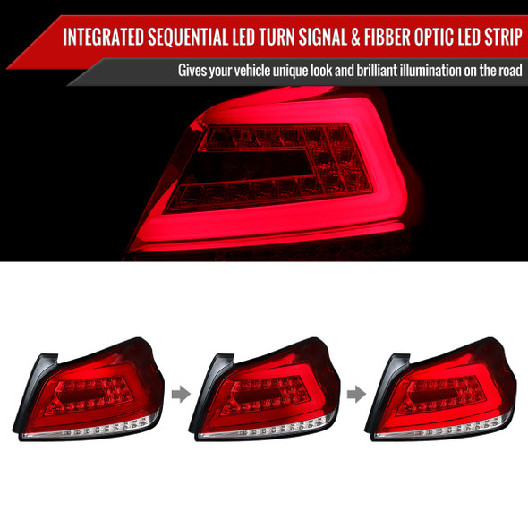 2015-2021 Subaru WRX Sequential White Bar LED Tail Lights (Chrome Housing/Red Lens)