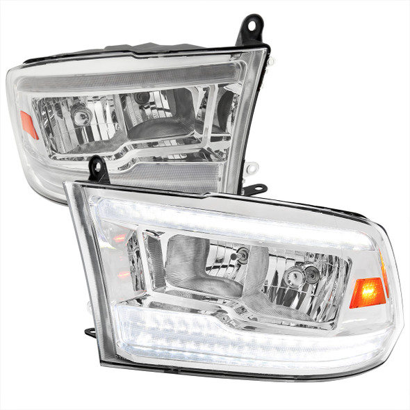 2009-2018 Dodge RAM 1500/2010-2018 RAM 2500 3500 Dual Switchback Sequential LED Bar Factory Style Headlights (Chrome Housing/Clear lens)