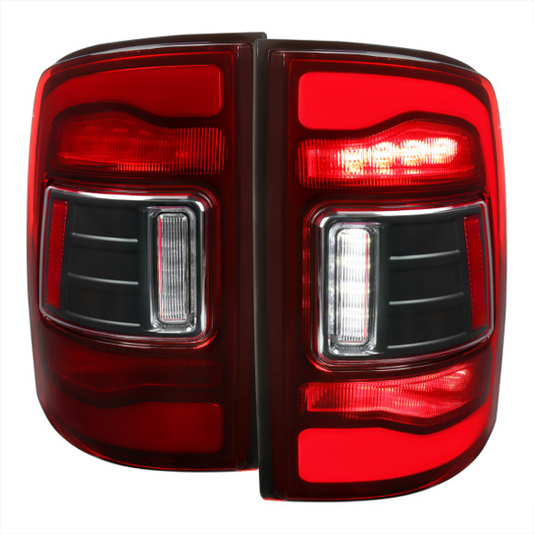 2009-2018 Dodge RAM 1500/2019-2022 RAM 1500 Classic/2010-2018 RAM 2500 3500 LED Bar Tail Lights (Matte Black Housing/Red Clear Lens)