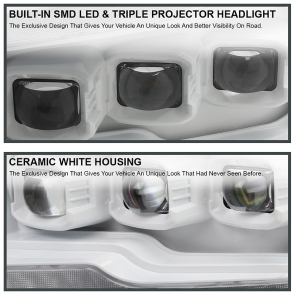 2009-2018 Dodge RAM 1500 / 2019 RAM Classic / 2010-2018 RAM 2500 3500 Switchback Sequential Full LED Projector Headlights (White Housing/Clear Lens)