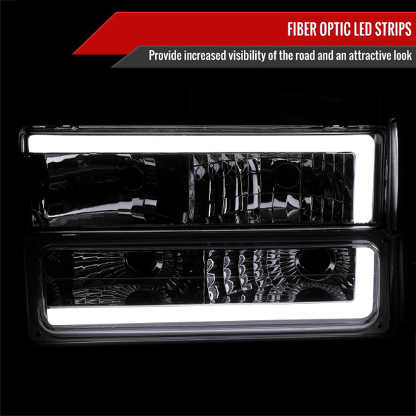 1994-1998 GMC C10 / C/K / Suburban / Sierra / Yukon  LED Bar Factory Style Headlights, Corner Lights, and Bumper Lights (Chrome Housing/Clear Lens)