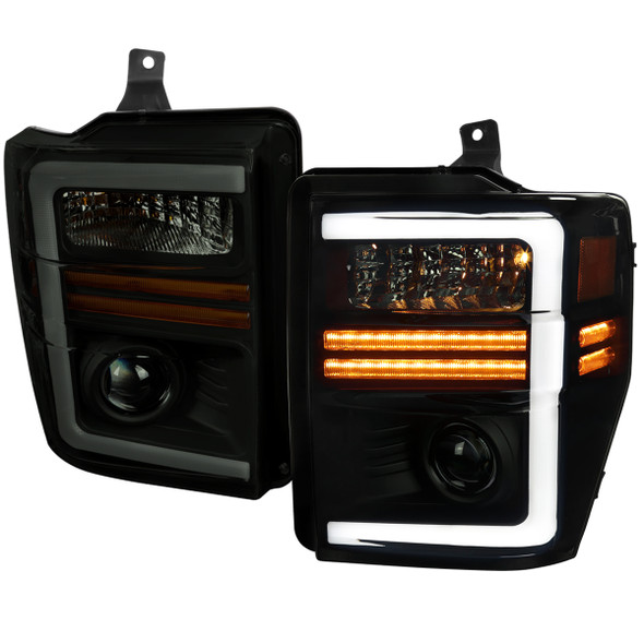2008-2010 Ford F-250/F-350/F-450/F-550 Super Duty Projector Headlights w/ LED Sequential Turn Signal (Matte Black Housing/Smoke Lens)