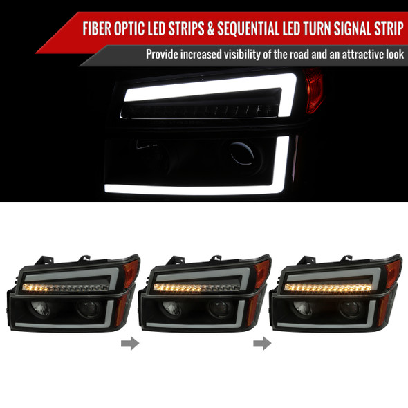 2004-2012 Chevrolet Colorado/GMC Canyon LED Sequential Turn Signal Projector Headlights and Corner Lamp Assembly (Matte Black Housing/Smoke Lens)