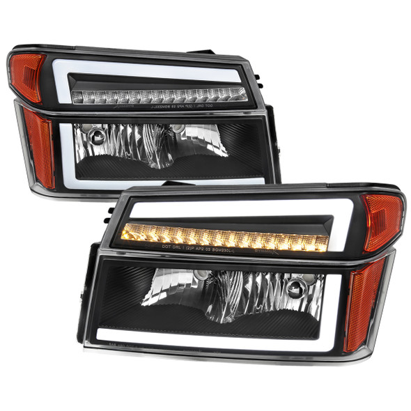 2004-2012 Chevrolet Colorado GMC Canyon/2006-2008 ISUZU I-Series Sequential Turn Signal Factory Style Headlights with LED Bar (Matte Black Housing/Clear Lens)
