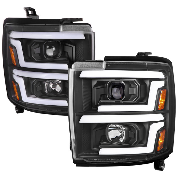 2015-2019 Chevrolet Silverado 2500HD/3500HD Switchback Sequential LED Turn Signal Projector Headlights (Matte Black Housing/Clear Lens)