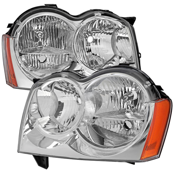 2005-2007 Jeep Grand Cherokee Factory Style Headlights (Chrome Housing/Clear Lens)