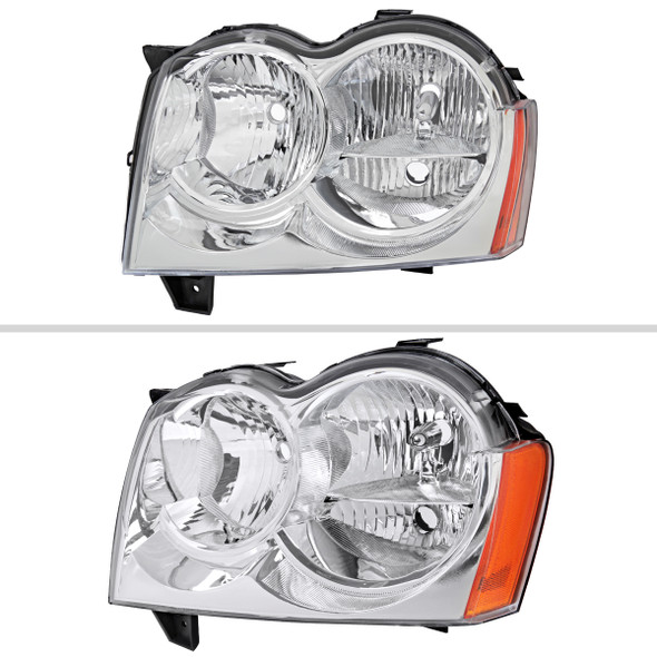 2005-2007 Jeep Grand Cherokee Factory Style Headlights (Chrome Housing/Clear Lens)