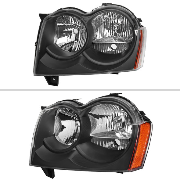 2005-2007 Jeep Grand Cherokee Factory Style Headlights (Matte Black Housing/Clear Lens)